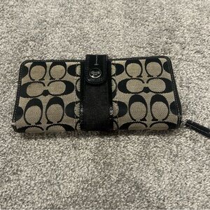 Coach Black and Tan Signature Canvas Wristlet Wallet